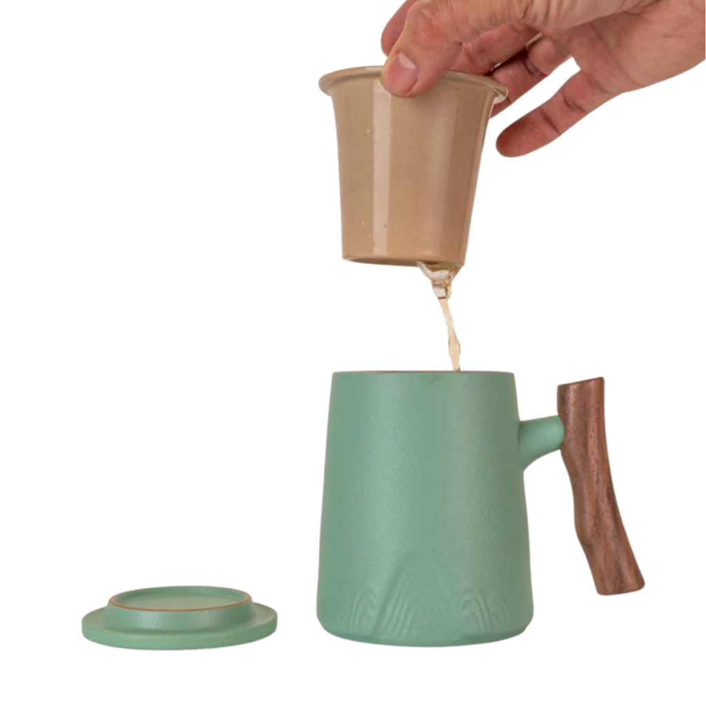 Porcelain Tea Infuser Mug — Spring Glacier | Complete Brewing Set