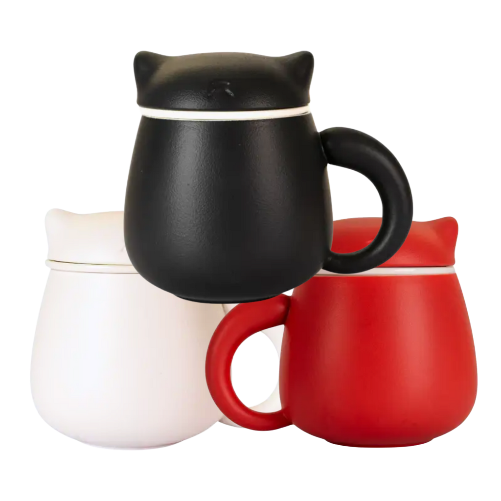 Ceramic Cat Mug with Infuser & Lid