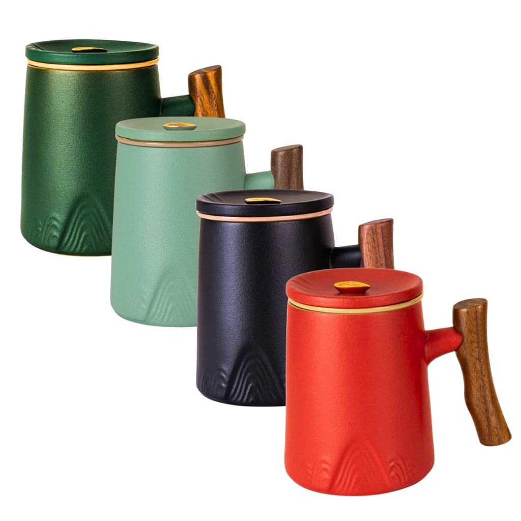 Ceramic Mug, Infuser & Lid with Wooden Handle