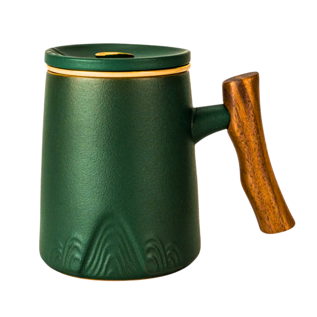 Ceramic Mug, Infuser & Lid with Wooden Handle