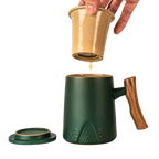 Ceramic Mug, Infuser & Lid with Wooden Handle