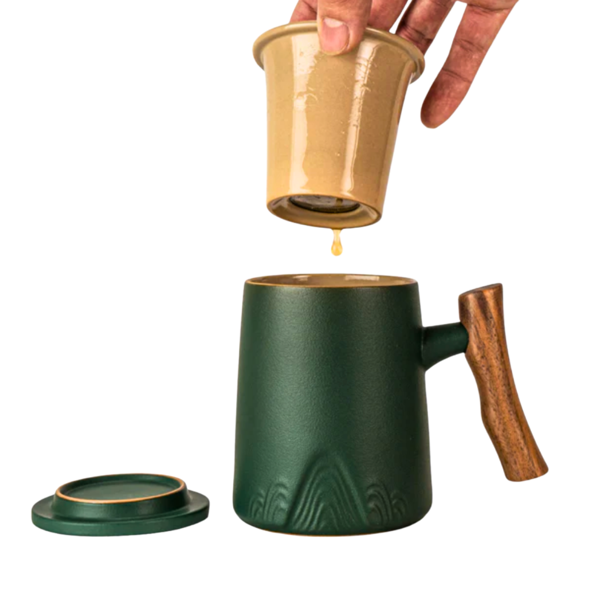 Ceramic Mug, Infuser & Lid with Wooden Handle