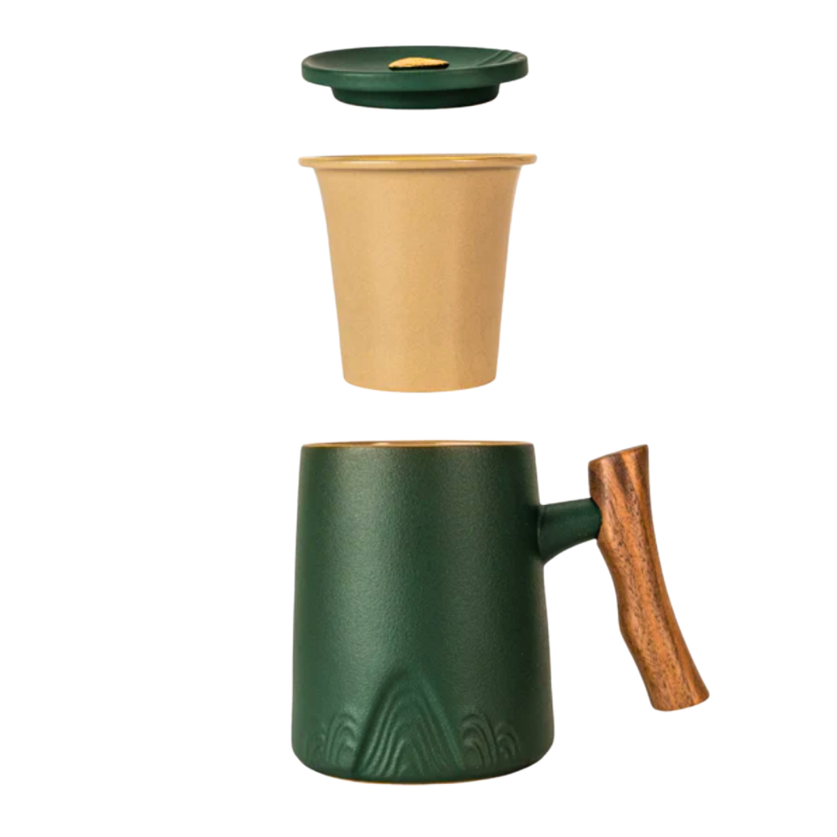 Ceramic Mug, Infuser & Lid with Wooden Handle