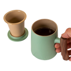 Ceramic Mug, Infuser & Lid with Wooden Handle