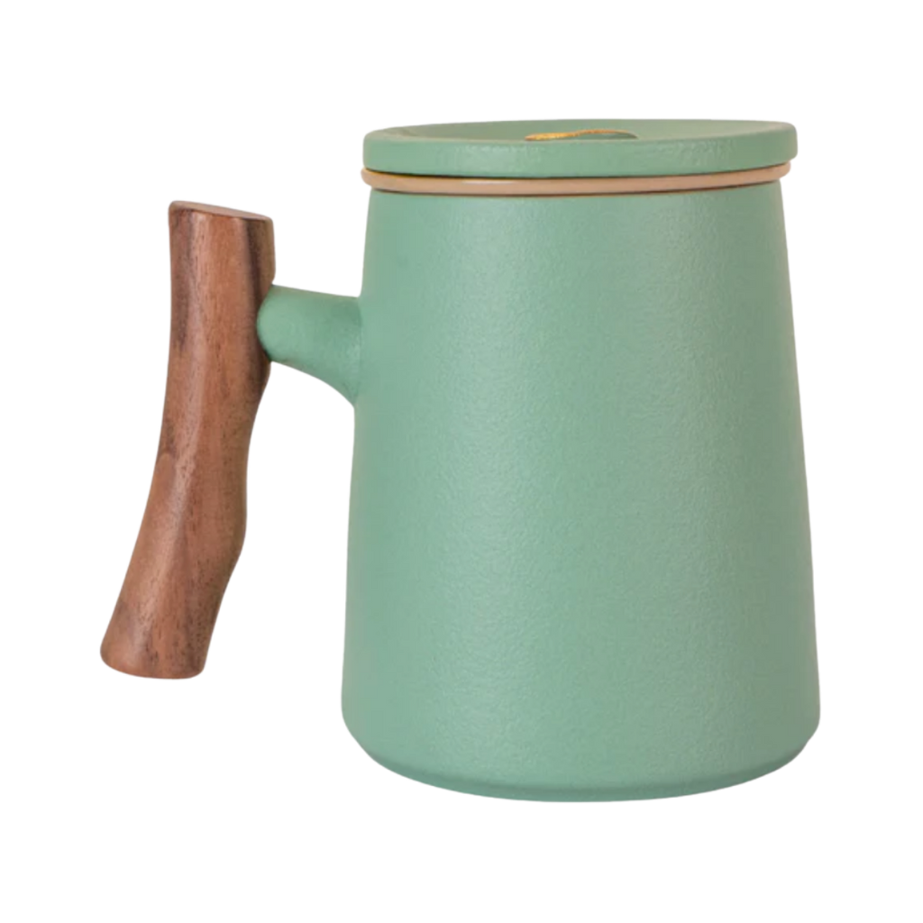 Ceramic Mug, Infuser & Lid with Wooden Handle