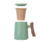 Ceramic Mug, Infuser & Lid with Wooden Handle