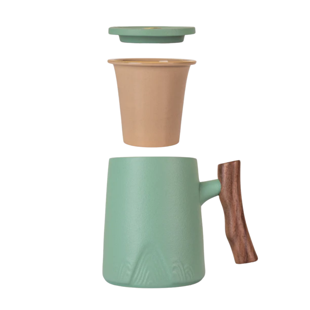 Ceramic Mug, Infuser & Lid with Wooden Handle