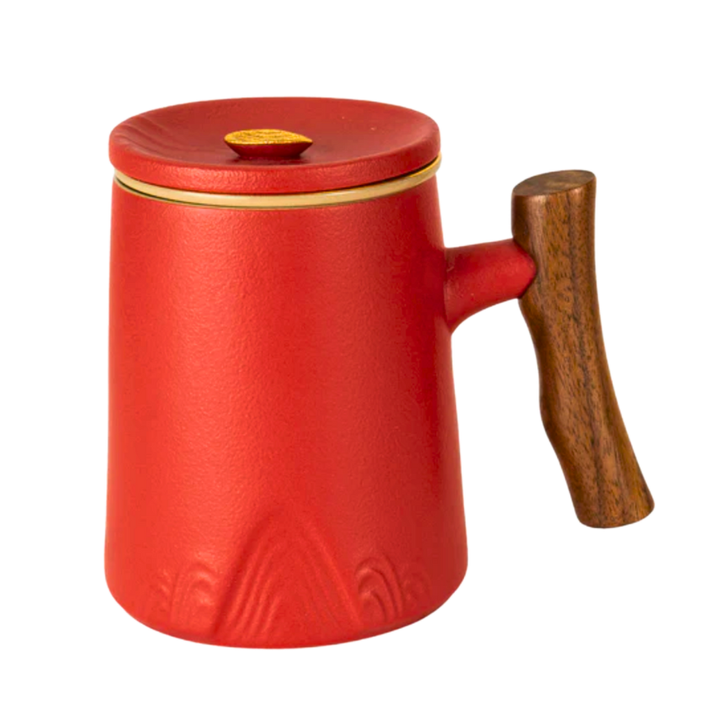 Ceramic Mug, Infuser & Lid with Wooden Handle