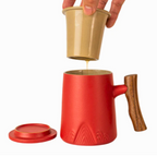 Ceramic Mug, Infuser & Lid with Wooden Handle