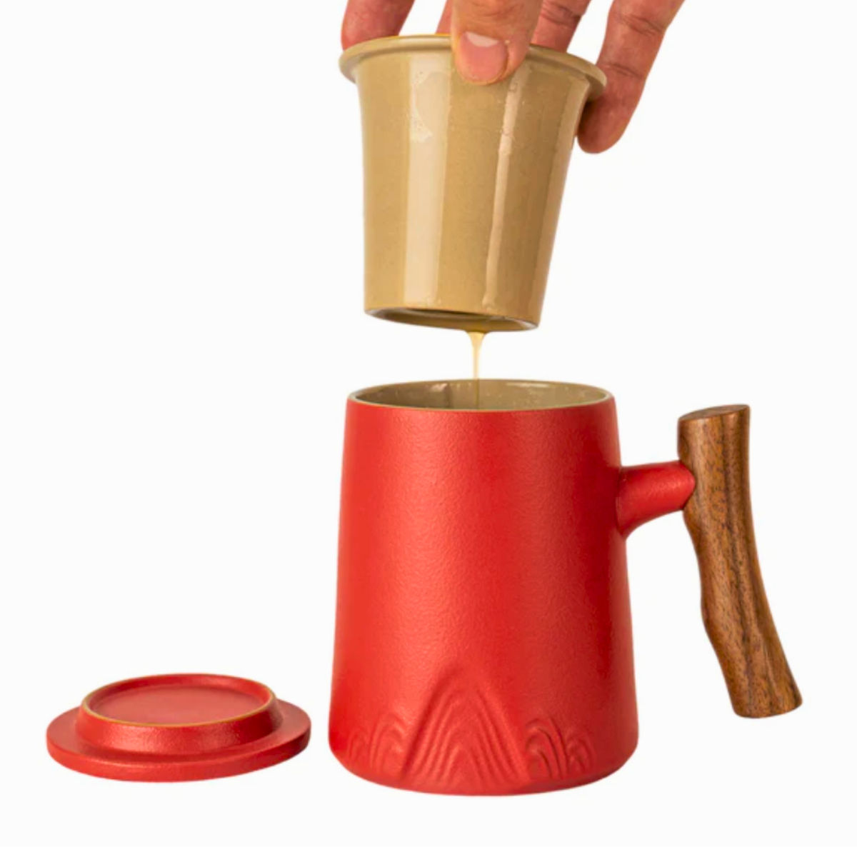 Ceramic Mug, Infuser & Lid with Wooden Handle