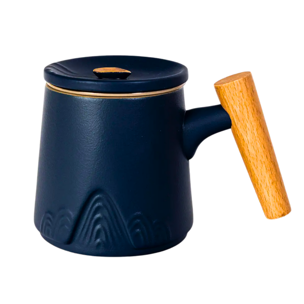 Ceramic Mug, Infuser & Lid with Slanted Wooden Handle | 12 fl oz