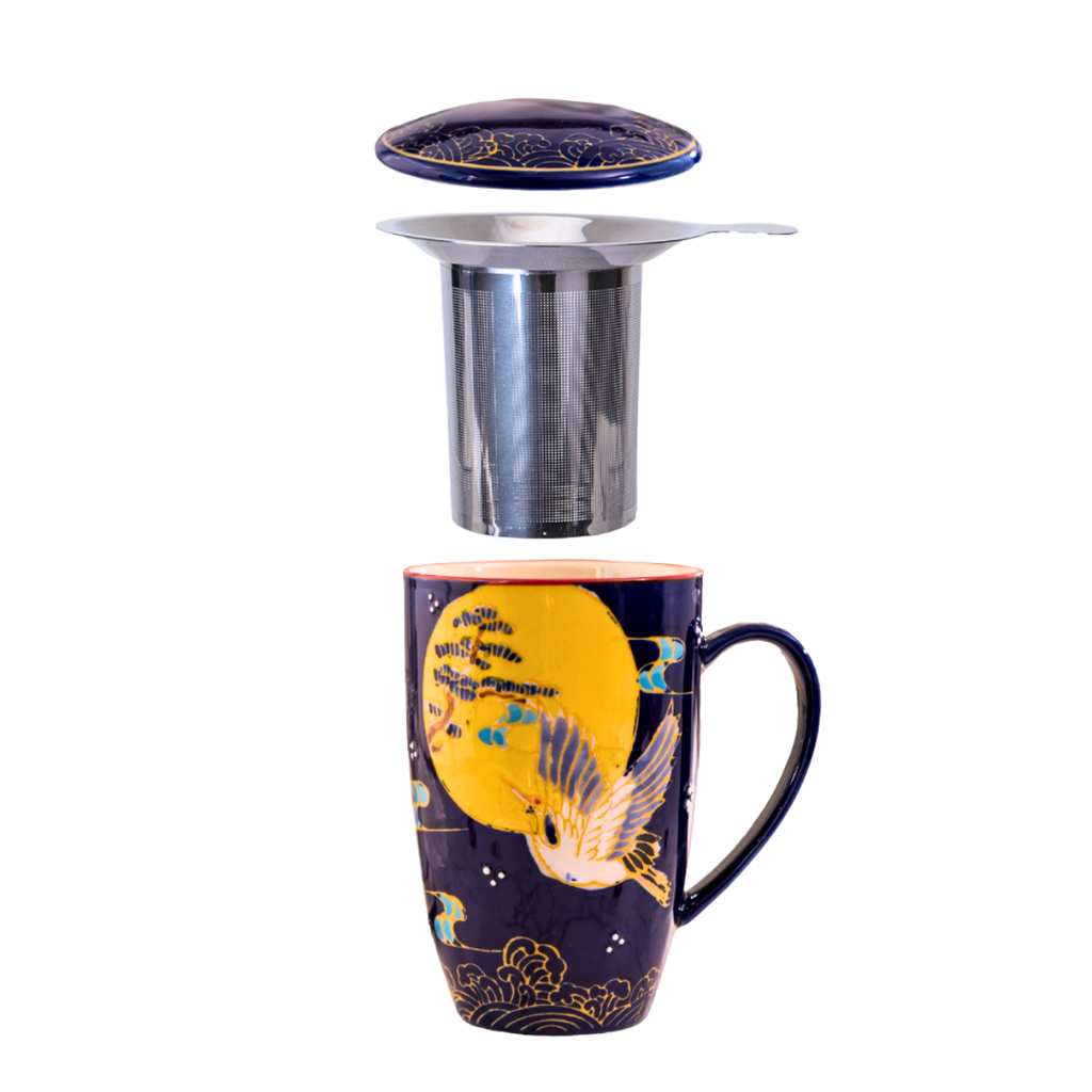 Mug with Stainless Steel Infuser | Japanese Crane | 15 fl oz