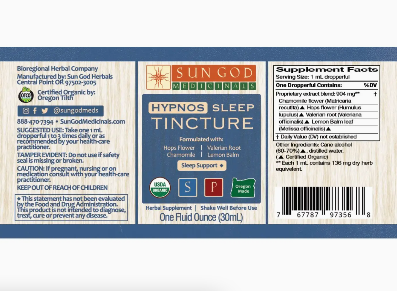 Organic Hypnos Sleep Tincture - 1 oz