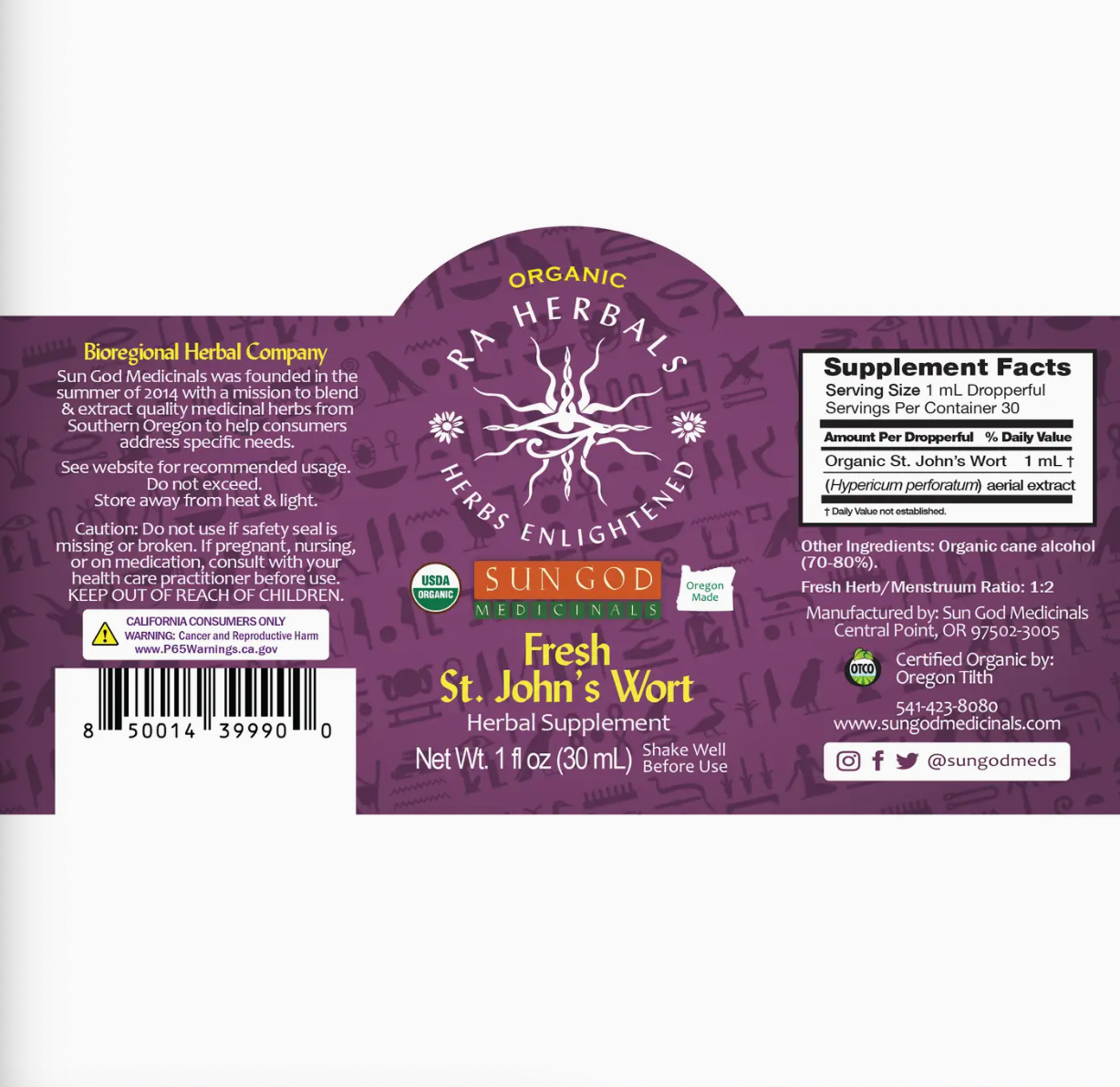 Organic Fresh St. John's Wort Tincture - 1 oz