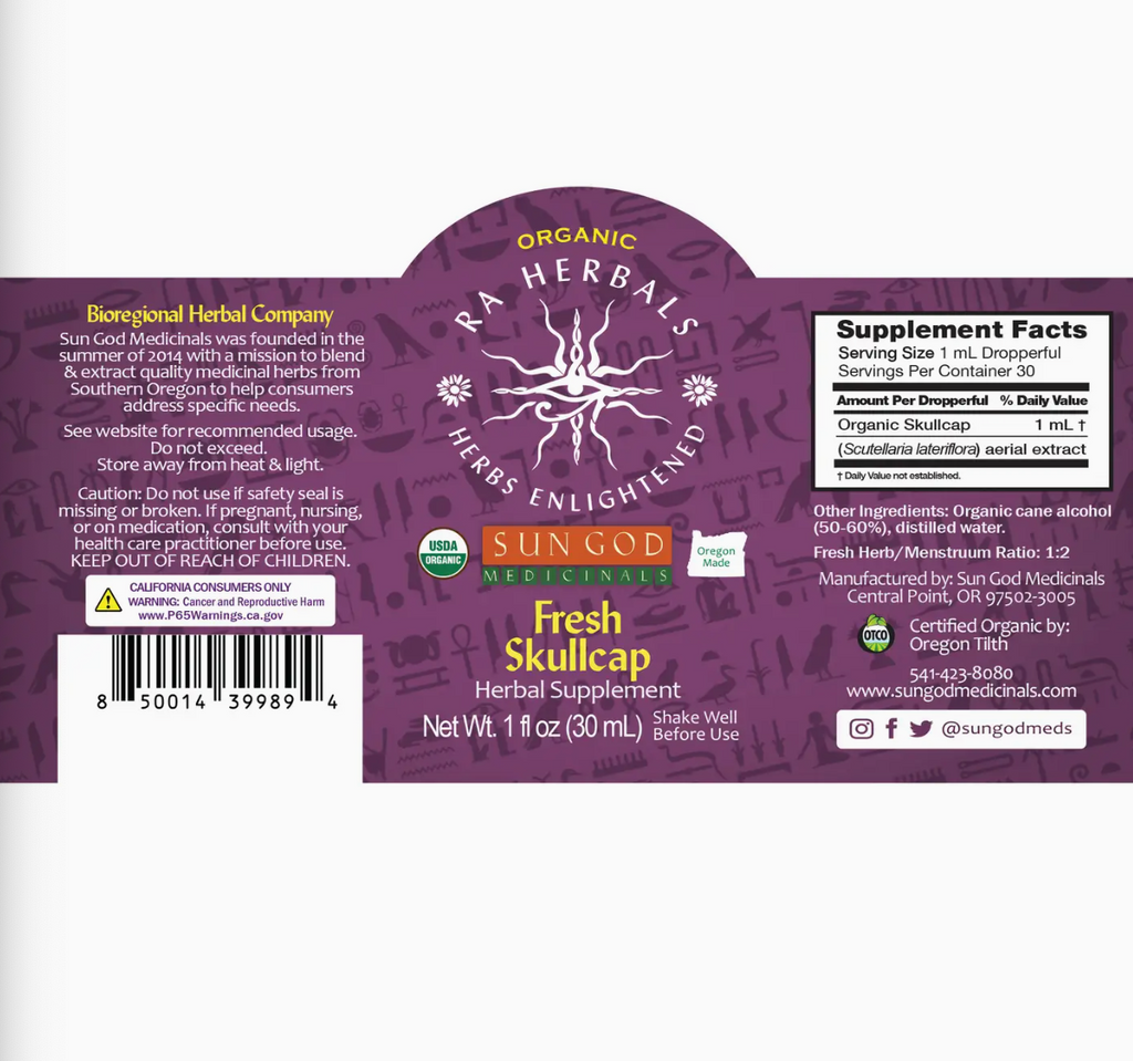 Organic Fresh Skullcap Tincture - 1 oz