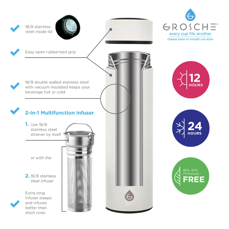 Chicago Insulated Tea Infuser Bottle - White