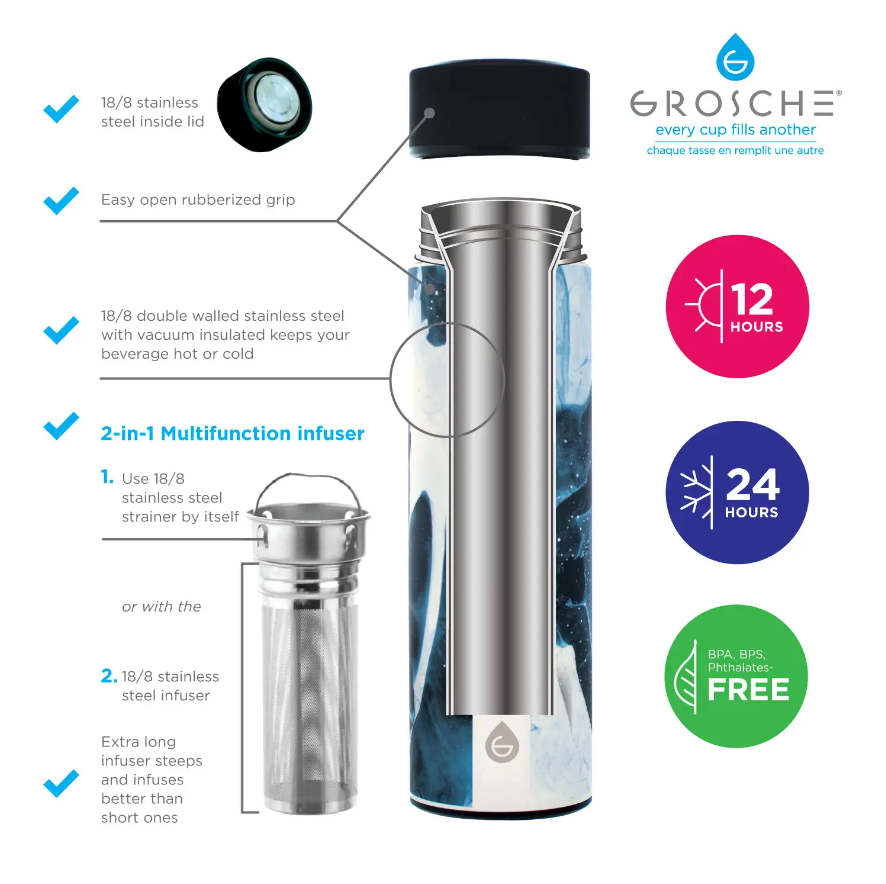 Chicago Insulated Tea Infuser Bottle - Dark Marble