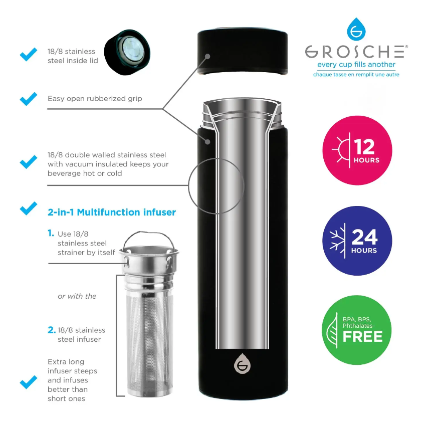 Chicago Insulated Tea Infuser Bottle - Black