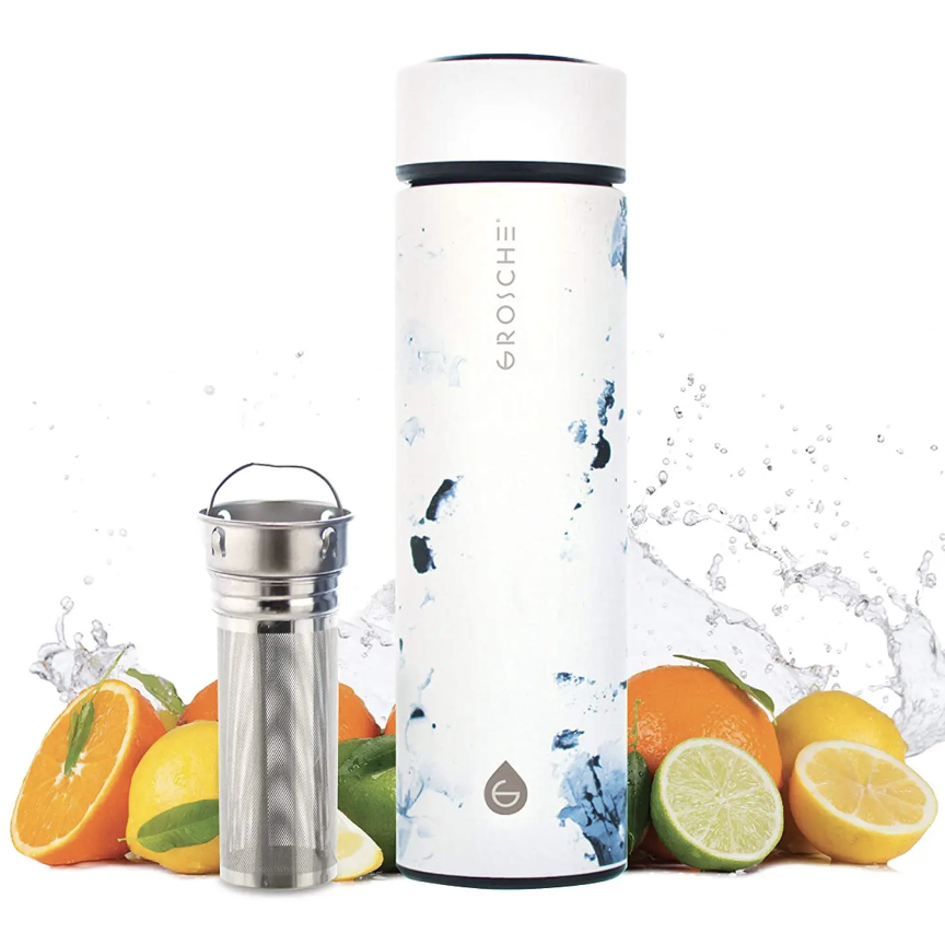Chicago Insulated Tea Infuser Bottle - White Marble
