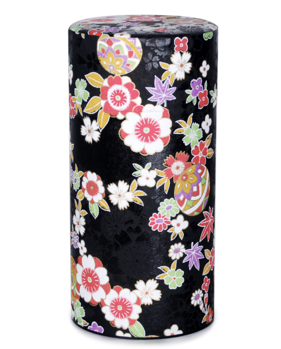 Japanese Tea Container - Black Floral