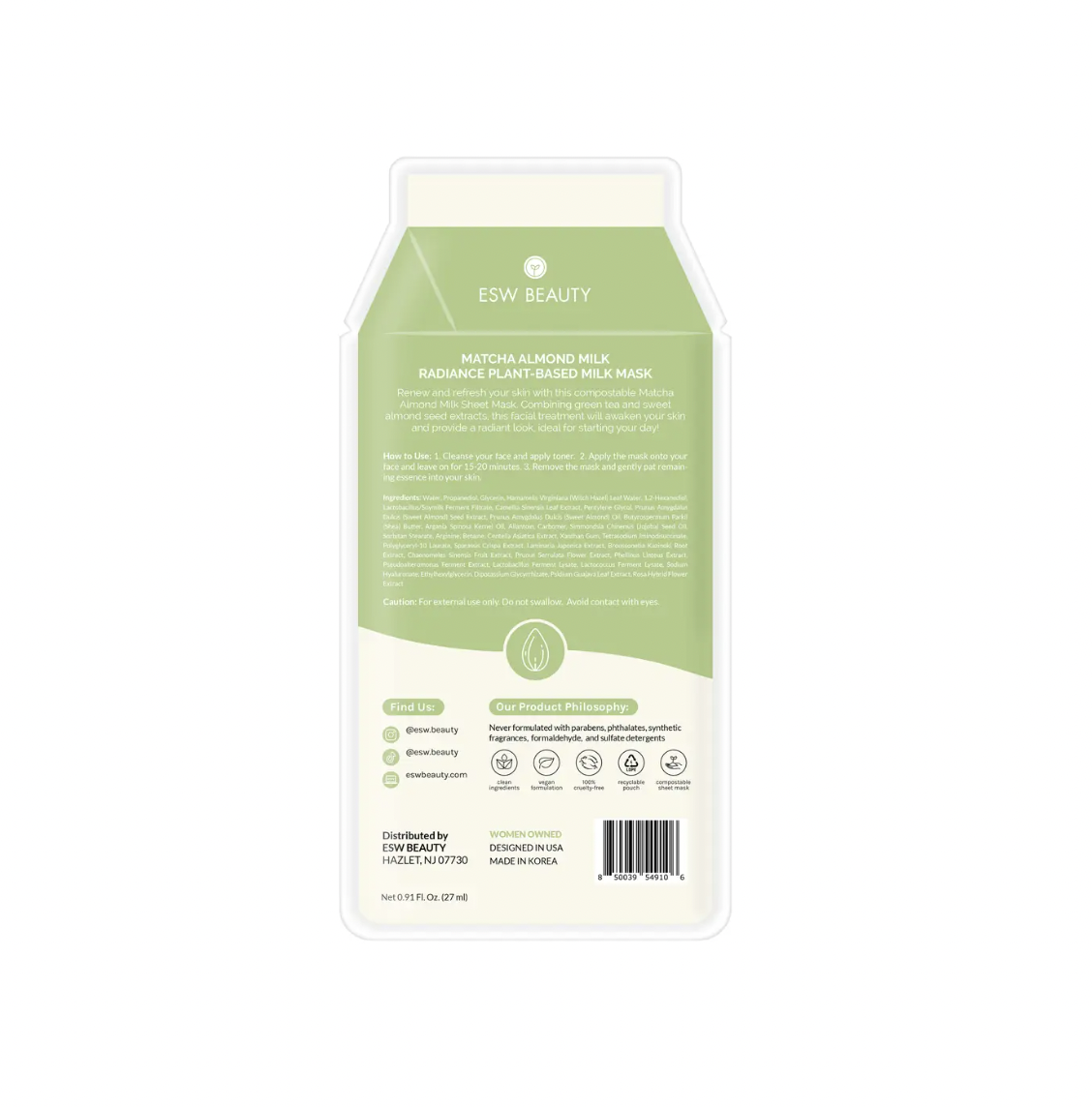 Matcha Almond Milk Radiance Plant Based Milk Sheet Mask