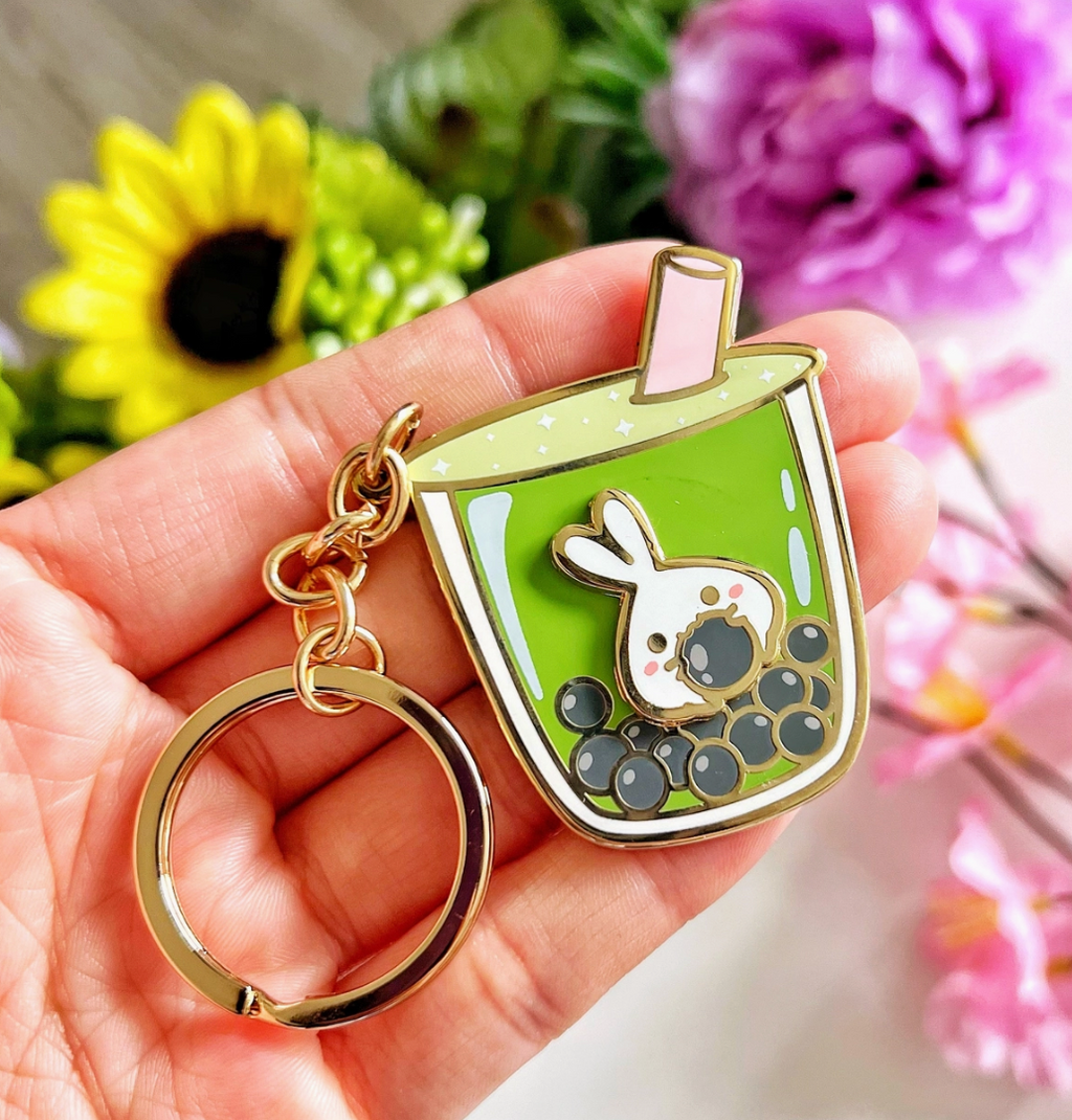 Lil' Matcha Boba Milk Tea Keychain (Interactive Spinner)