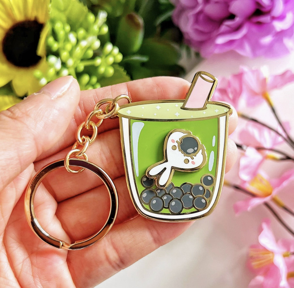 Lil' Matcha Boba Milk Tea Keychain (Interactive Spinner)