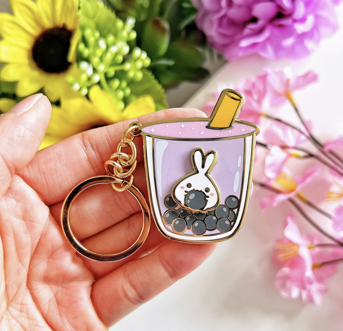 Lil' Taro Boba Milk Tea Keychain (Interactive Spinner)