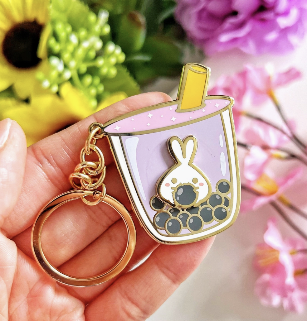 Lil' Taro Boba Milk Tea Keychain (Interactive Spinner)
