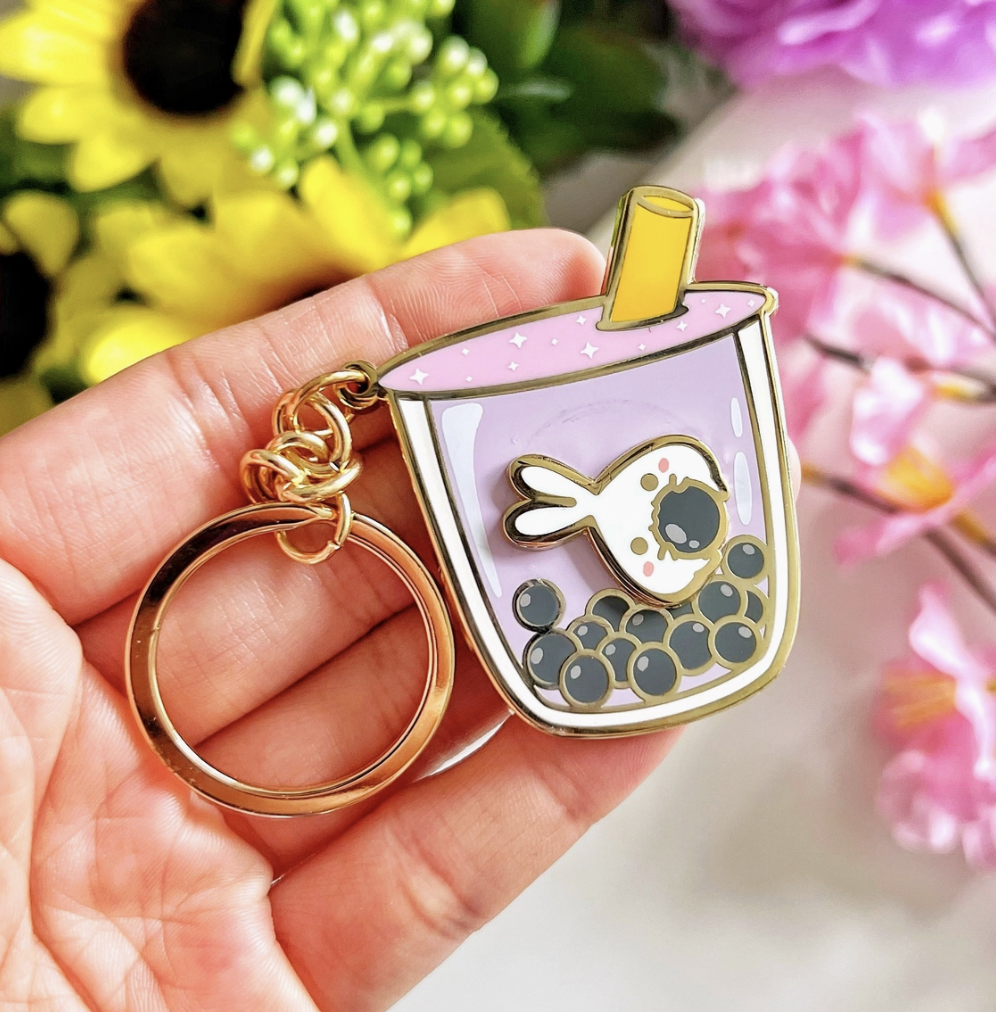 Lil' Taro Boba Milk Tea Keychain (Interactive Spinner)