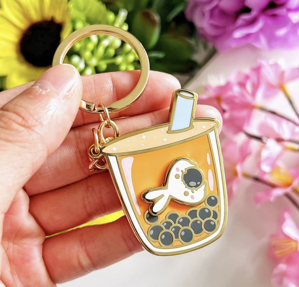 Lil' Thai Boba Milk Tea Keychain (Interactive Spinner)