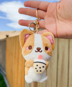 Bubble Tea Corgi Plushie Keychain