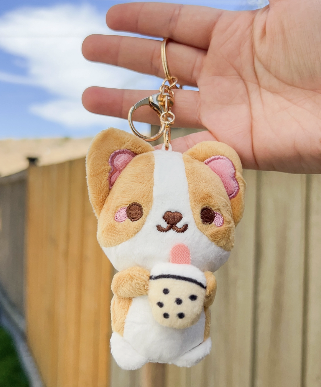 Bubble Tea Corgi Plushie Keychain