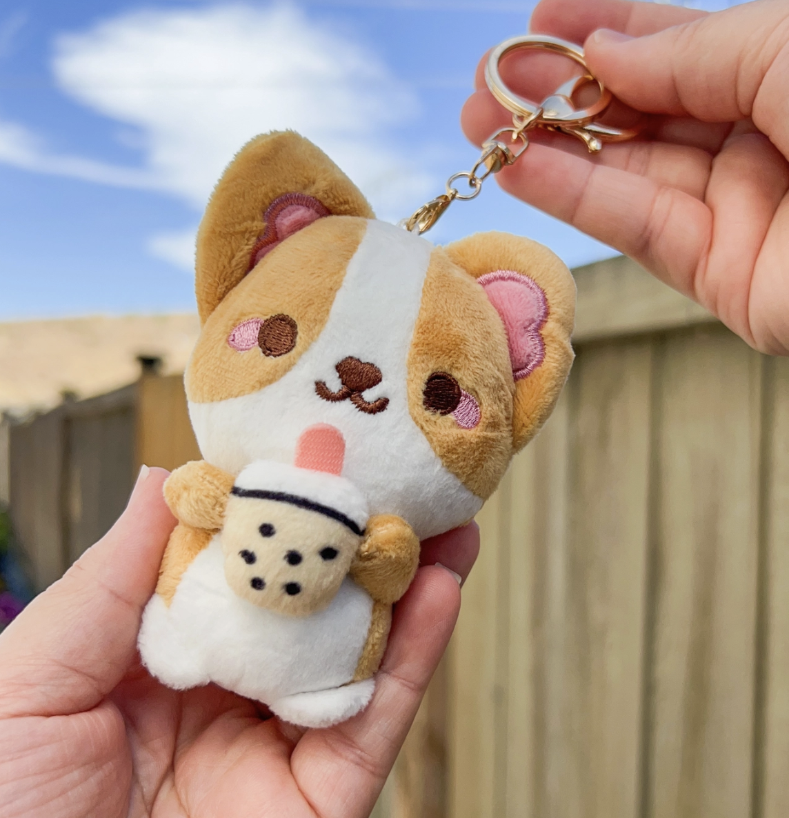 Bubble Tea Corgi Plushie Keychain