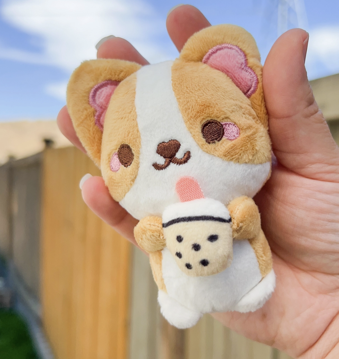 Bubble Tea Corgi Plushie Keychain
