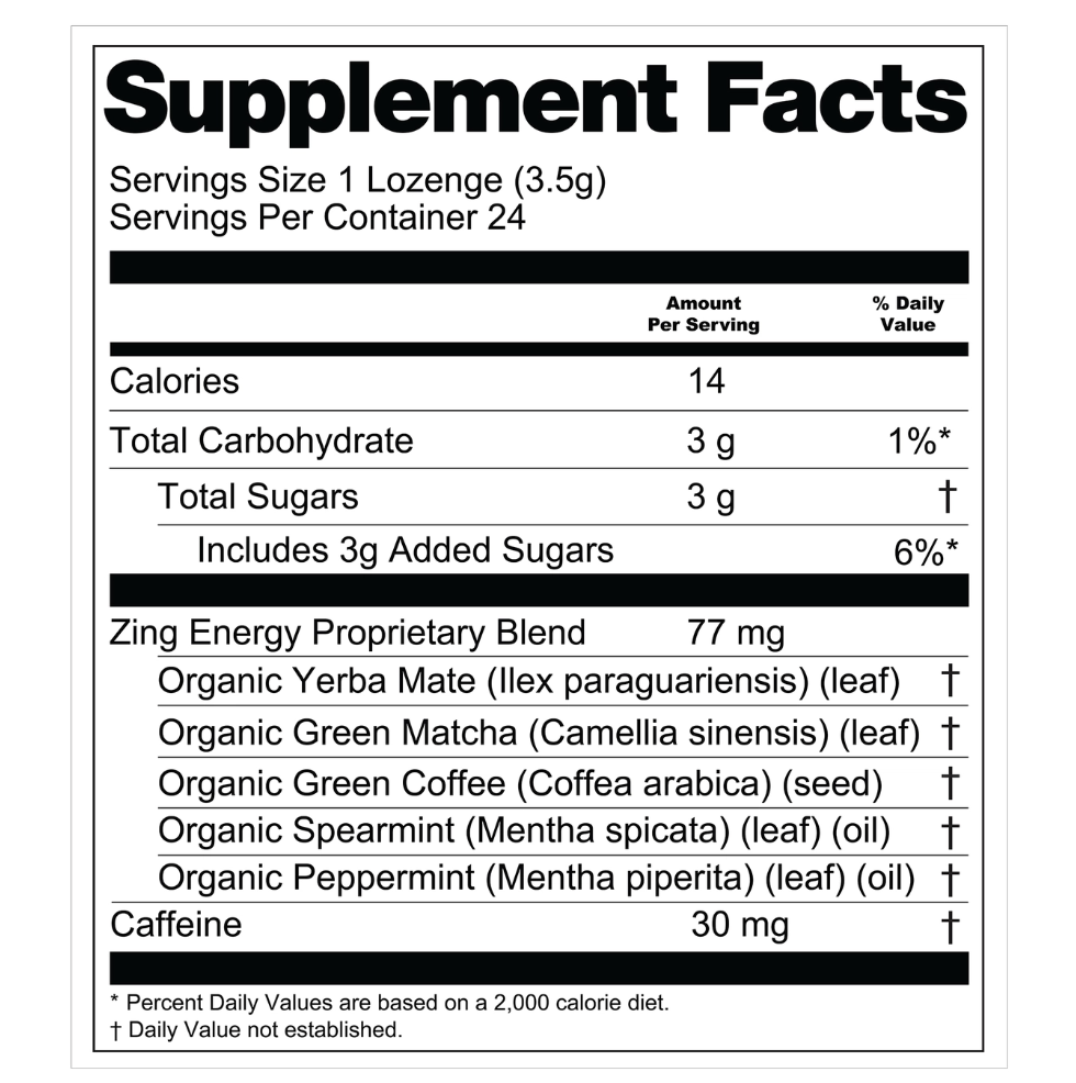 Zing Energy Plant-Powered Lozenges™ w/ Matcha, Yerba Mate