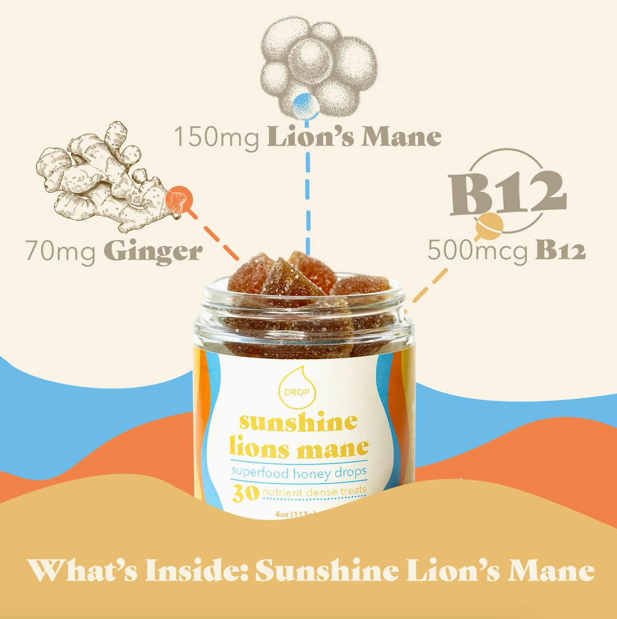 Sunshine Lion's Mane | Mushroom Honey Gummy | Focus, Clarity & Bright Daily Energy