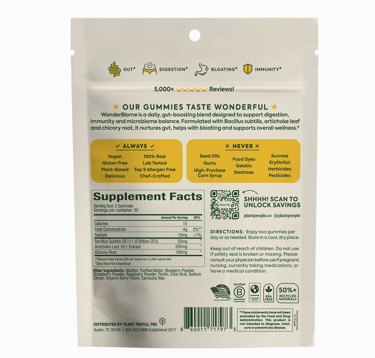 WonderBiome 2-1 Pre & Probiotic Gummies