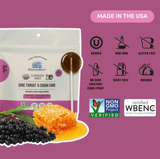 Honey Elderberry Throat Cough Lollipops | MommaBear Organics