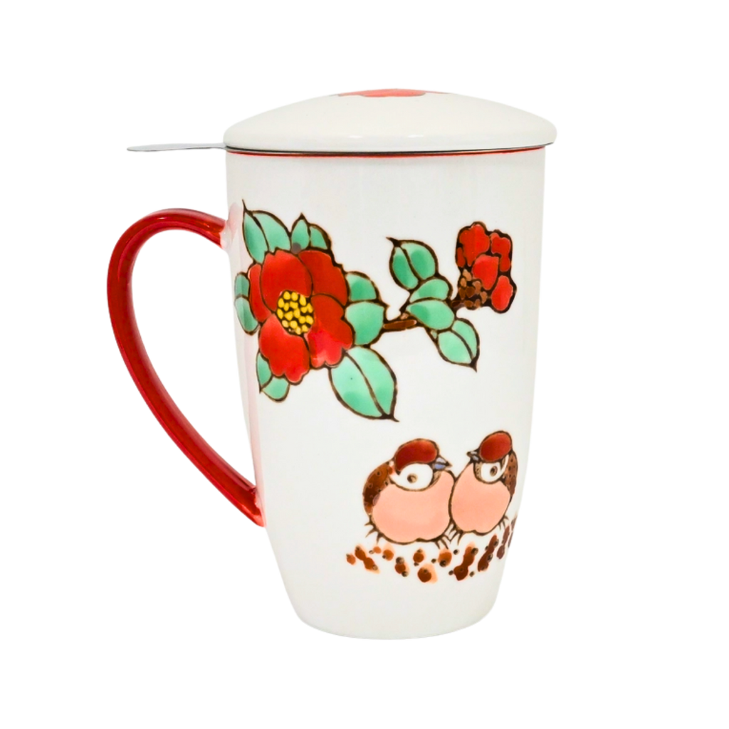 Mug with Stainless Steel Infuser | Twin Sparrows Tsubaki | 15 fl oz
