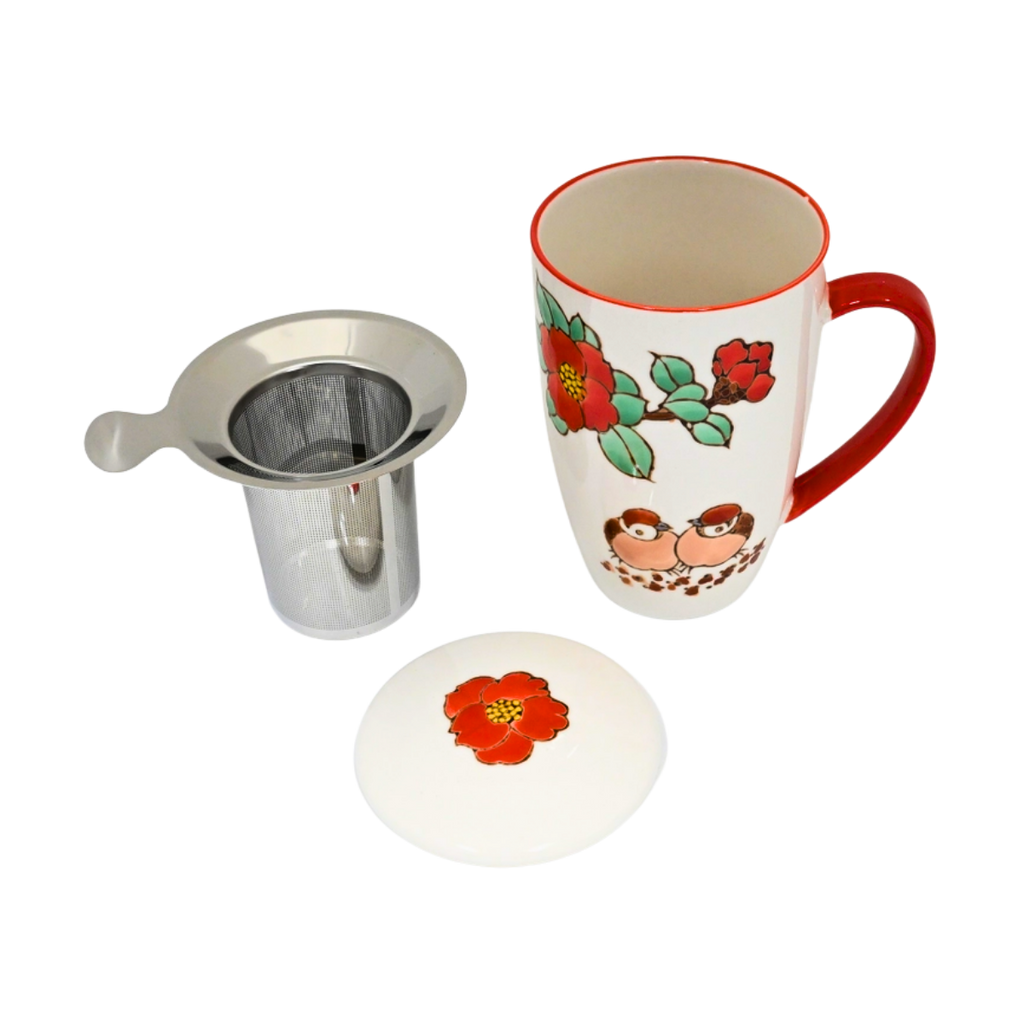Mug with Stainless Steel Infuser | Twin Sparrows Tsubaki | 15 fl oz
