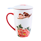 Mug with Stainless Steel Infuser | Twin Sparrows Peonies | 15 fl oz
