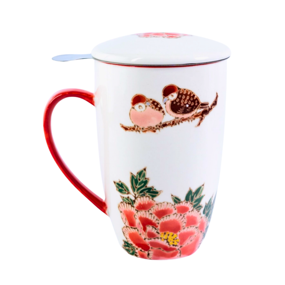 Mug with Stainless Steel Infuser | Twin Sparrows Peonies | 15 fl oz