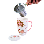 Mug with Stainless Steel Infuser | Twin Sparrows Sakura | 15 fl oz
