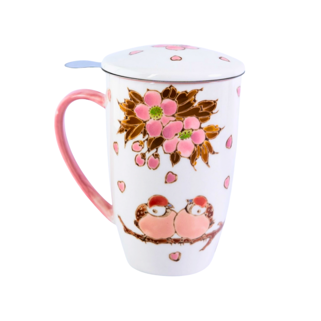 Mug with Stainless Steel Infuser | Twin Sparrows Sakura | 15 fl oz