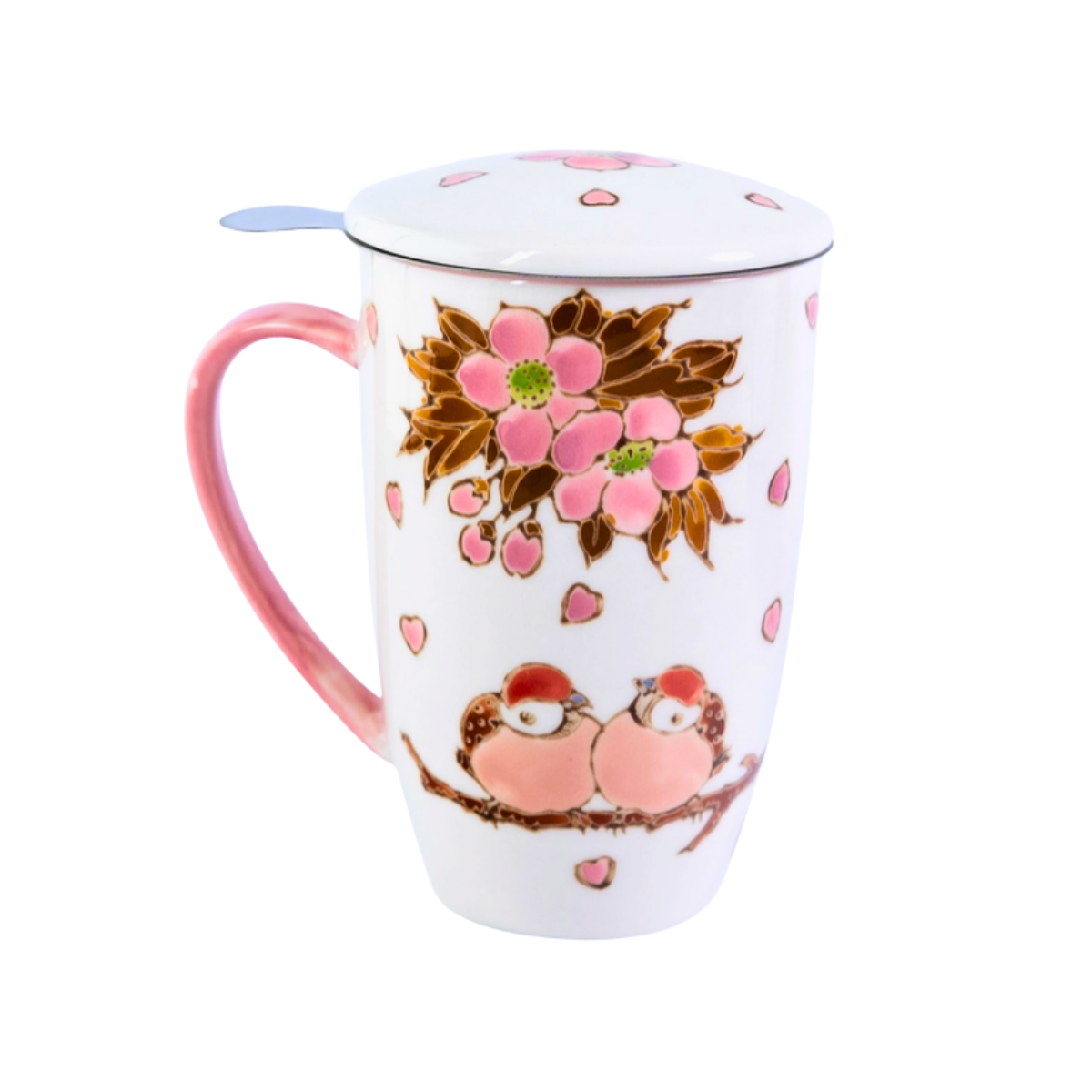 Mug with Stainless Steel Infuser | Twin Sparrows Sakura | 15 fl oz